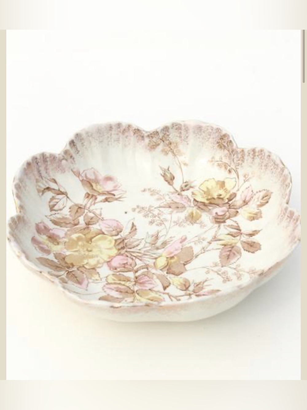 Antique Burroughs & Mountford B&M china, wild rose pattern scallop shell bowl